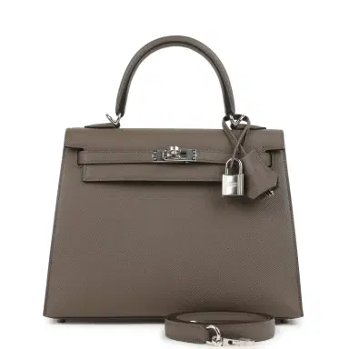 HERMÈS Hermes Kelly Sellier 25 Etain Epsom Palladium Hardware | Thumbnail 1 HERMÈS Hermes Kelly Sellier 25 Etain Epsom Palladium Hardware | Thumbnail 1