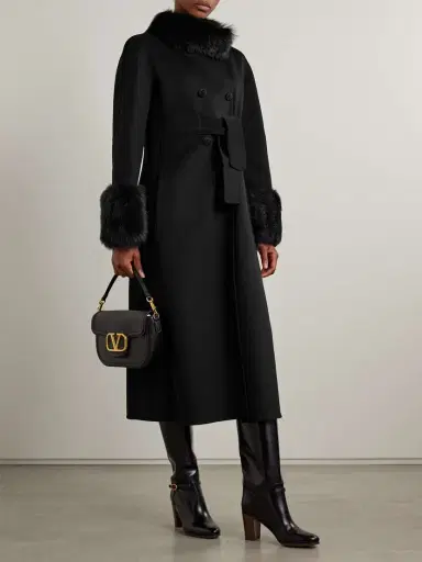 Valentino Garavani Double-breasted Shearling-trimmed Wool And Cashmere-blend Felt Coat | Thumbnail 2 Valentino Garavani Double-breasted Shearling-trimmed Wool And Cashmere-blend Felt Coat | Thumbnail 2