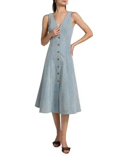 Veronica Beard Women's Lou Denim A-Line Midi-Dress - Blue Mirage | Thumbnail 3 Veronica Beard Women's Lou Denim A-Line Midi-Dress - Blue Mirage | Thumbnail 3