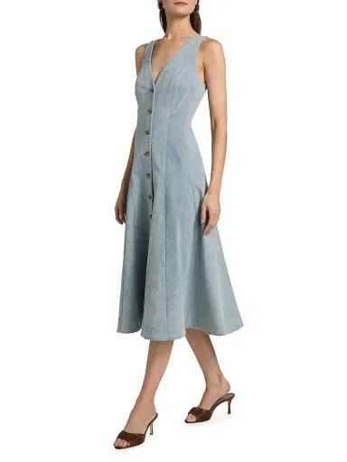 Veronica Beard Women's Lou Denim A-Line Midi-Dress - Blue Mirage | Thumbnail 4 Veronica Beard Women's Lou Denim A-Line Midi-Dress - Blue Mirage | Thumbnail 4