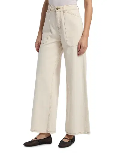 Ba&sh Women's Mallou Cotton High-Rise Wide-Leg Jeans - Ecru - Size XL | Thumbnail 4 Ba&sh Women's Mallou Cotton High-Rise Wide-Leg Jeans - Ecru - Size XL | Thumbnail 4