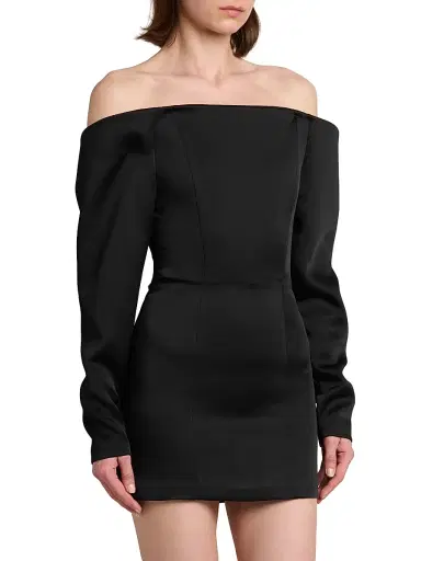 Stella McCartney Women's Satin Off-the-Shoulder Minidress - Black | Thumbnail 4 Stella McCartney Women's Satin Off-the-Shoulder Minidress - Black | Thumbnail 4