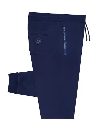 Stefano Ricci Men's Silk and Cotton with Croc Jogging Trousers - Deep Blue - Size 40 | Thumbnail 1 Stefano Ricci Men's Silk and Cotton with Croc Jogging Trousers - Deep Blue - Size 40 | Thumbnail 1