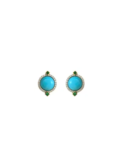 Wish Fine Jewelry 18KT Arizona Turquoise Earring 4,98 ctsEmerald 0,184 cts Diamond 0,350 cts. | Thumbnail 1 Wish Fine Jewelry 18KT Arizona Turquoise Earring 4,98 ctsEmerald 0,184 cts Diamond 0,350 cts. | Thumbnail 1