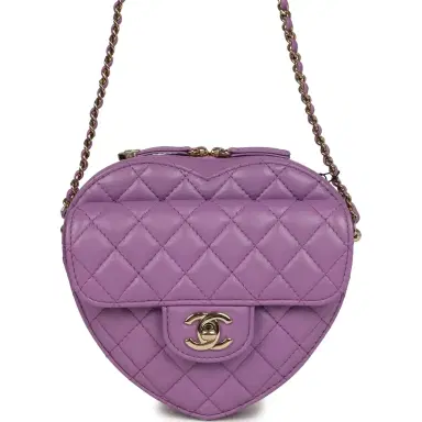 Chanel Chanel CC In Love Large Heart Bag with Chain Purple Lambskin Light Gold Hardware | Thumbnail 1 Chanel Chanel CC In Love Large Heart Bag with Chain Purple Lambskin Light Gold Hardware | Thumbnail 1