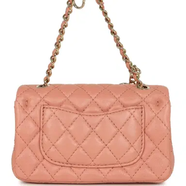 Chanel Chanel Nano Classic Double Flap Bag Charm Pink Lambskin Light Gold Hardware | Thumbnail 4 Chanel Chanel Nano Classic Double Flap Bag Charm Pink Lambskin Light Gold Hardware | Thumbnail 4