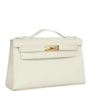 HERMÈS Hermes Kelly Pochette White Swift Gold Hardware | Thumbnail 2 HERMÈS Hermes Kelly Pochette White Swift Gold Hardware | Thumbnail 2