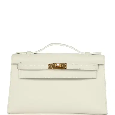 HERMÈS Hermes Kelly Pochette White Swift Gold Hardware | Thumbnail 1 HERMÈS Hermes Kelly Pochette White Swift Gold Hardware | Thumbnail 1
