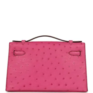 HERMÈS Pre-owned Hermes Kelly Pochette Fuchsia Ostrich Palladium Hardware | Thumbnail 4 HERMÈS Pre-owned Hermes Kelly Pochette Fuchsia Ostrich Palladium Hardware | Thumbnail 4