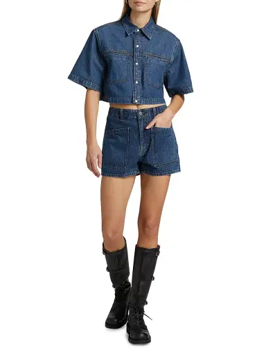 Re/done Women's Oversized Western Crop Shirt - Rustic Indigo | Thumbnail 2 Re/done Women's Oversized Western Crop Shirt - Rustic Indigo | Thumbnail 2