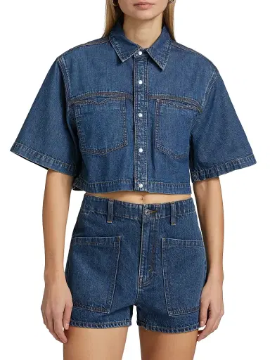 Re/done Women's Oversized Western Crop Shirt - Rustic Indigo | Thumbnail 3 Re/done Women's Oversized Western Crop Shirt - Rustic Indigo | Thumbnail 3