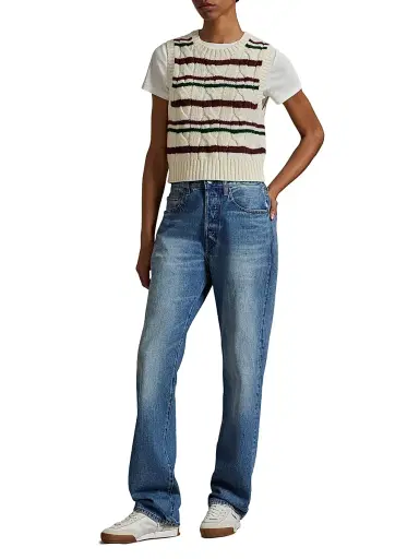 Polo Ralph Lauren Women's Striped Cable Wool-Cashmere Sweater Vest - Authentic Cream | Thumbnail 2 Polo Ralph Lauren Women's Striped Cable Wool-Cashmere Sweater Vest - Authentic Cream | Thumbnail 2