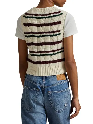 Polo Ralph Lauren Women's Striped Cable Wool-Cashmere Sweater Vest - Authentic Cream | Thumbnail 4 Polo Ralph Lauren Women's Striped Cable Wool-Cashmere Sweater Vest - Authentic Cream | Thumbnail 4