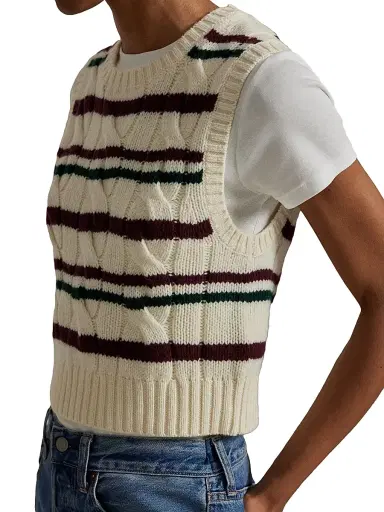 Polo Ralph Lauren Women's Striped Cable Wool-Cashmere Sweater Vest - Authentic Cream | Thumbnail 5 Polo Ralph Lauren Women's Striped Cable Wool-Cashmere Sweater Vest - Authentic Cream | Thumbnail 5
