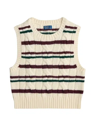 Polo Ralph Lauren Women's Striped Cable Wool-Cashmere Sweater Vest - Authentic Cream | Thumbnail 1 Polo Ralph Lauren Women's Striped Cable Wool-Cashmere Sweater Vest - Authentic Cream | Thumbnail 1