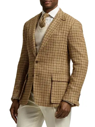Ralph Lauren Purple Label Men's Kent Houndstooth Silk-Blend Sport Coat - Camel Brown | Thumbnail 4 Ralph Lauren Purple Label Men's Kent Houndstooth Silk-Blend Sport Coat - Camel Brown | Thumbnail 4