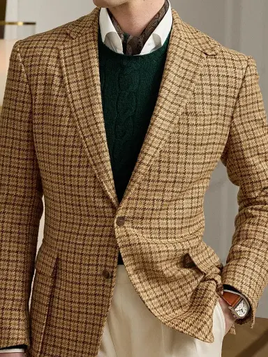 Ralph Lauren Purple Label Men's Kent Houndstooth Silk-Blend Sport Coat - Camel Brown | Thumbnail 1 Ralph Lauren Purple Label Men's Kent Houndstooth Silk-Blend Sport Coat - Camel Brown | Thumbnail 1
