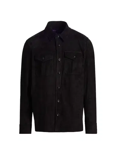 Ralph Lauren Purple Label Men's Suede Utility Overshirt - Polo Black | Thumbnail 1 Ralph Lauren Purple Label Men's Suede Utility Overshirt - Polo Black | Thumbnail 1