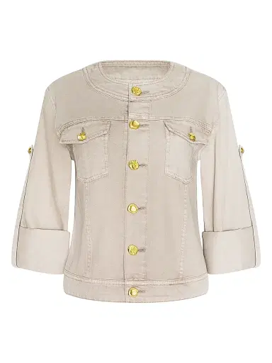 L'Agence Women's Anouk Collarless Denim Jacket | Thumbnail 2 L'Agence Women's Anouk Collarless Denim Jacket | Thumbnail 2