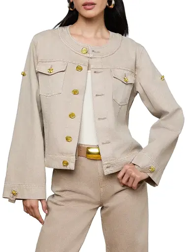 L'Agence Women's Anouk Collarless Denim Jacket | Thumbnail 3 L'Agence Women's Anouk Collarless Denim Jacket | Thumbnail 3