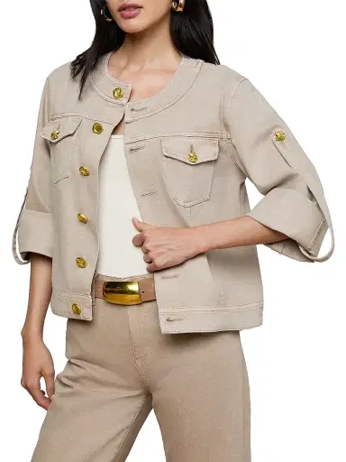 L'Agence Women's Anouk Collarless Denim Jacket | Thumbnail 4 L'Agence Women's Anouk Collarless Denim Jacket | Thumbnail 4