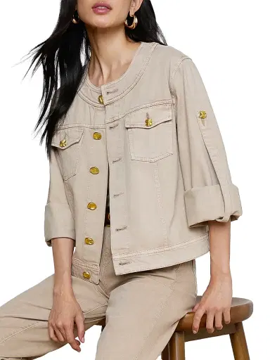 L'Agence Women's Anouk Collarless Denim Jacket | Thumbnail 8 L'Agence Women's Anouk Collarless Denim Jacket | Thumbnail 8