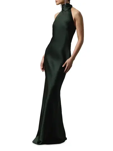 Ralph Lauren Collection Women's Chilton Stretch-Satin Halterneck Gown - Dark Racing Green | Thumbnail 2 Ralph Lauren Collection Women's Chilton Stretch-Satin Halterneck Gown - Dark Racing Green | Thumbnail 2