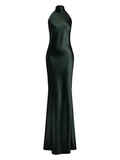 Ralph Lauren Collection Women's Chilton Stretch-Satin Halterneck Gown - Dark Racing Green | Thumbnail 1 Ralph Lauren Collection Women's Chilton Stretch-Satin Halterneck Gown - Dark Racing Green | Thumbnail 1