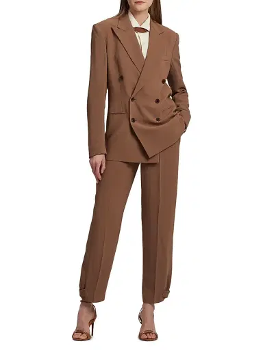 Ralph Lauren Collection Women's Harlee Stretch Cady Double-Breasted Jacket - Light Toffee | Thumbnail 2 Ralph Lauren Collection Women's Harlee Stretch Cady Double-Breasted Jacket - Light Toffee | Thumbnail 2