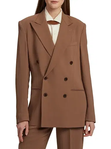 Ralph Lauren Collection Women's Harlee Stretch Cady Double-Breasted Jacket - Light Toffee | Thumbnail 3 Ralph Lauren Collection Women's Harlee Stretch Cady Double-Breasted Jacket - Light Toffee | Thumbnail 3