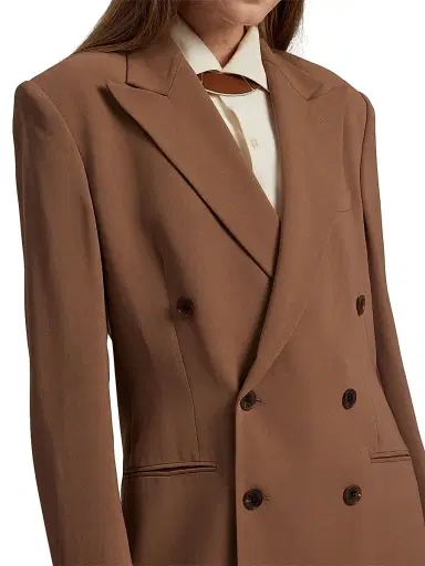 Ralph Lauren Collection Women's Harlee Stretch Cady Double-Breasted Jacket - Light Toffee | Thumbnail 6 Ralph Lauren Collection Women's Harlee Stretch Cady Double-Breasted Jacket - Light Toffee | Thumbnail 6