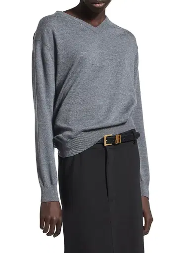 Balenciaga Women's V-Neck Sweater - Heather Grey - Size Large | Thumbnail 3 Balenciaga Women's V-Neck Sweater - Heather Grey - Size Large | Thumbnail 3