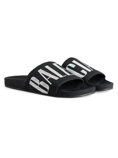 Balenciaga Men's Pool Slide Sandals - Black White | Thumbnail 2 Balenciaga Men's Pool Slide Sandals - Black White | Thumbnail 2