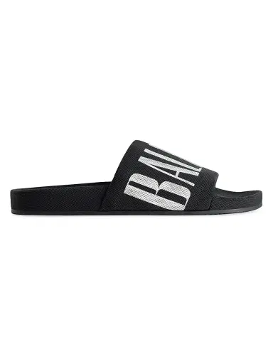 Balenciaga Men's Pool Slide Sandals - Black White | Thumbnail 1 Balenciaga Men's Pool Slide Sandals - Black White | Thumbnail 1