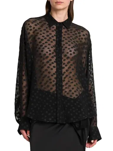 Stella McCartney Women's Dots Sheer Crepon Button-Front Shirt - Black | Thumbnail 3 Stella McCartney Women's Dots Sheer Crepon Button-Front Shirt - Black | Thumbnail 3