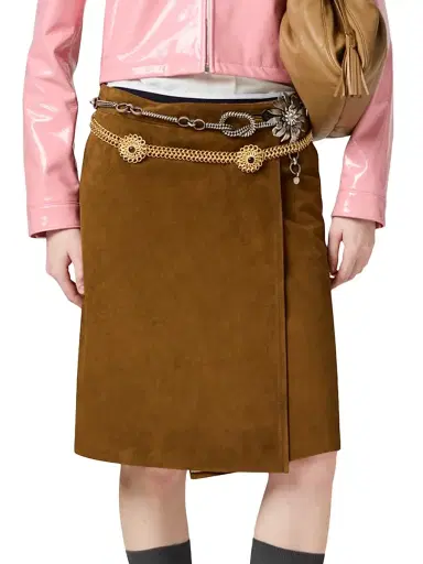 Miu Miu Women's Suede Wraparound Skirt - Beige | Thumbnail 2 Miu Miu Women's Suede Wraparound Skirt - Beige | Thumbnail 2