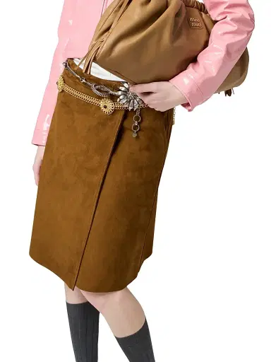 Miu Miu Women's Suede Wraparound Skirt - Beige | Thumbnail 3 Miu Miu Women's Suede Wraparound Skirt - Beige | Thumbnail 3