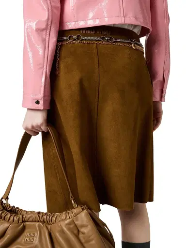 Miu Miu Women's Suede Wraparound Skirt - Beige | Thumbnail 4 Miu Miu Women's Suede Wraparound Skirt - Beige | Thumbnail 4