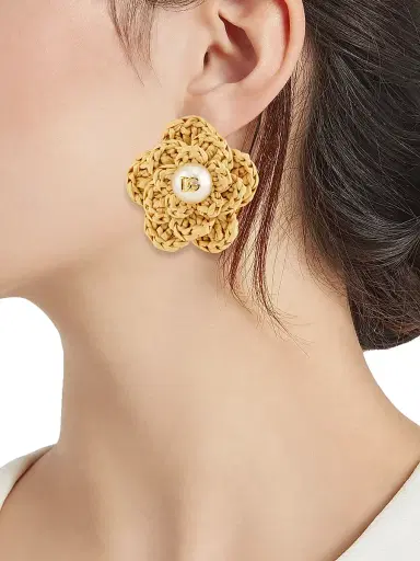 Dolce & Gabbana Women's Flower Goldtone, Raffia & Imitation Pearl Clip-On Earrings - Gold | Thumbnail 2 Dolce & Gabbana Women's Flower Goldtone, Raffia & Imitation Pearl Clip-On Earrings - Gold | Thumbnail 2