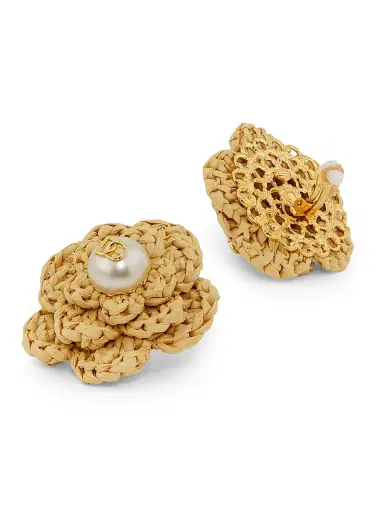 Dolce & Gabbana Women's Flower Goldtone, Raffia & Imitation Pearl Clip-On Earrings - Gold | Thumbnail 3 Dolce & Gabbana Women's Flower Goldtone, Raffia & Imitation Pearl Clip-On Earrings - Gold | Thumbnail 3