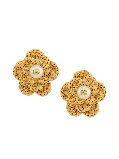 Dolce & Gabbana Women's Flower Goldtone, Raffia & Imitation Pearl Clip-On Earrings - Gold | Thumbnail 1 Dolce & Gabbana Women's Flower Goldtone, Raffia & Imitation Pearl Clip-On Earrings - Gold | Thumbnail 1