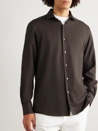 Zegna Cotton and Cashmere-Blend Shirt - Men | Thumbnail 3 Zegna Cotton and Cashmere-Blend Shirt - Men | Thumbnail 3
