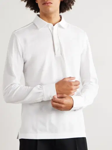 Zegna Suede-Trimmed Cotton-Piqué Polo Shirt - Men | Thumbnail 3 Zegna Suede-Trimmed Cotton-Piqué Polo Shirt - Men | Thumbnail 3