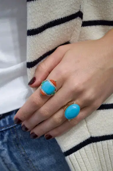 Wish Fine Jewelry 8.97ct Diamond Emerald Turquoise Coral 18K Gold Cocktail Ring | Thumbnail 3 Wish Fine Jewelry 8.97ct Diamond Emerald Turquoise Coral 18K Gold Cocktail Ring | Thumbnail 3