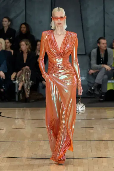 LAPOINTE Iridescent Coated Jersey Cowl Neck Slit Gown | Thumbnail 1 LAPOINTE Iridescent Coated Jersey Cowl Neck Slit Gown | Thumbnail 1