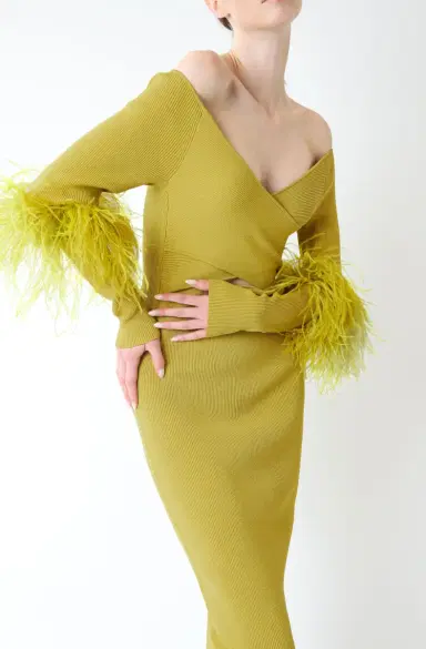 LAPOINTE Matte Viscose Cross Front Dress With Feathers | Thumbnail 3 LAPOINTE Matte Viscose Cross Front Dress With Feathers | Thumbnail 3