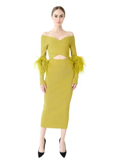 LAPOINTE Matte Viscose Cross Front Dress With Feathers | Thumbnail 1 LAPOINTE Matte Viscose Cross Front Dress With Feathers | Thumbnail 1
