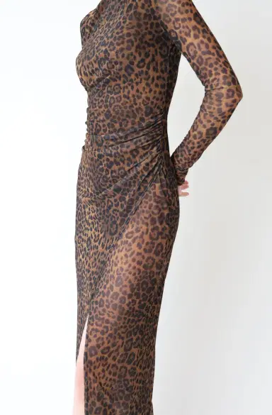 Lapointe Printed Mesh Draped Midi Dress | Thumbnail 3 Lapointe Printed Mesh Draped Midi Dress | Thumbnail 3