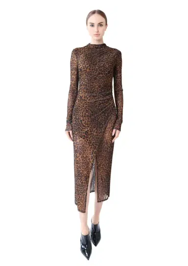 Lapointe Printed Mesh Draped Midi Dress | Thumbnail 1 Lapointe Printed Mesh Draped Midi Dress | Thumbnail 1