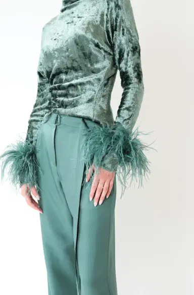 LAPOINTE Velvet Dolman Top With Feathers | Thumbnail 3 LAPOINTE Velvet Dolman Top With Feathers | Thumbnail 3